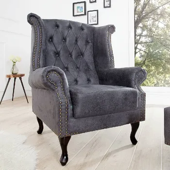 Křeslo Šedý ušák Chesterfield mikrovlákno Šedé