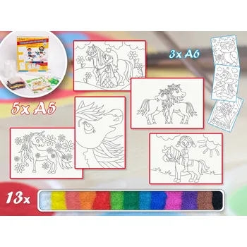 kreativní sada Radost v písku Sada střední KONÍCI - Barevné pískování obrázků A5