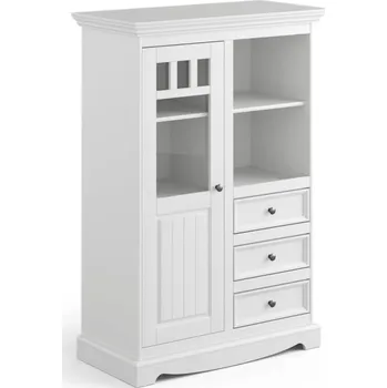 Knihovna Belluno Elegante bílá vitrína 1D3S z masivu s bílou deskou