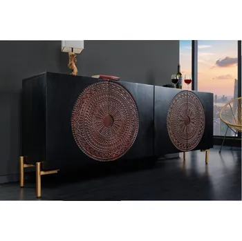 Komoda Černá designová komoda Black Mandala 160cm