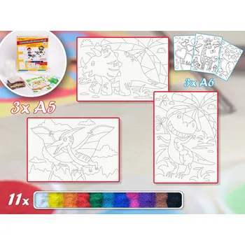 kreativní sada Radost v písku Základní sada DINOSAUŘI 2 - Barevné pískování obrázků