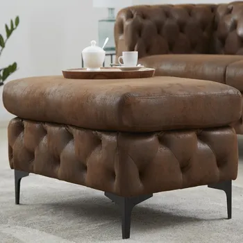 Taburet Hnědá stolička Chesterfield mikrovlákno