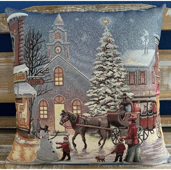 Povlak na polštářek Tegatex Povlak na polštářek 40 x 40 cm Zasněžený kostel s kočárem