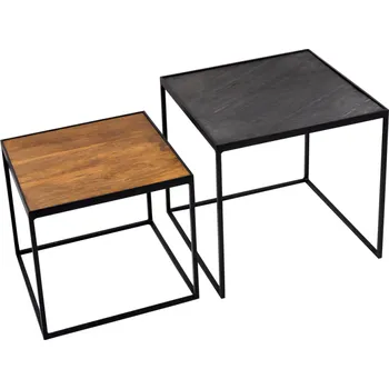 Konferenční stolek 2SET konferenční stolek DOUBLE 40/35 CM břidlice/masiv mango