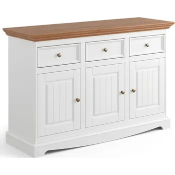 Komoda Belluno Elegante bílá komoda 3D3S z masivu s dubovou deskou