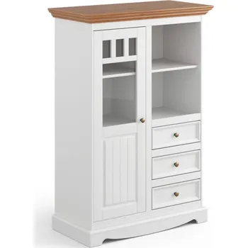 Knihovna Belluno Elegante bílá vitrína 1D3S z masivu s dubovou deskou