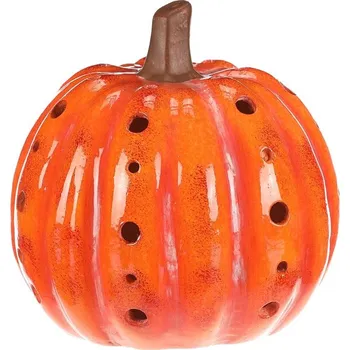 Dýně s otvory - keramika, LED osvětlení, oranžová