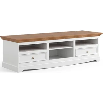 Televizní stolek Bílý televizní stolek z masivu Belluno Elegante s dubovou deskou