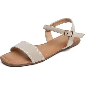 Dívčí zimní obuv Dámské sandály ALAIFU, letní ploché kožené sandály, elegantní páskové sandály 130A, béžové, 40