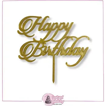 Happy Birthday zdobený dortový zápich - Tmavě zlatá