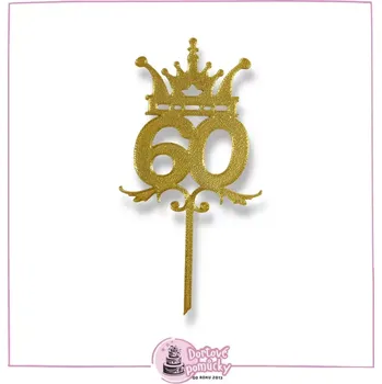 Číslice 60 s korunou - plastový zápich - Tmavě zlatá
