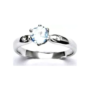 Prsten Zlatý prsten přírodní topaz sky a čiré zirkony - VLZDR048 - bílé zlato (Zlatý prsten s topazem sky a zirkony)