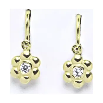 Náušnice Zlaté dětské náušnice kytičky čirý zirkon - VE213 žluté zlato (Dětské zlaté náušnice kytičky se zirkony)