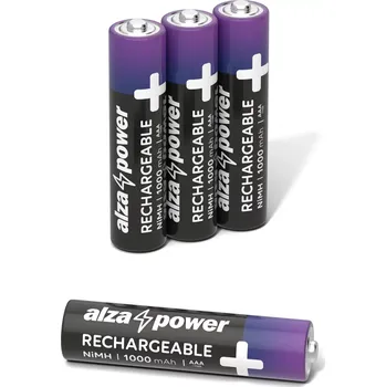 Článková baterie AlzaPower Rechargeable HR03 (AAA) 1000 mAh 4ks (Nabíjecí baterie mikrotužková AAA, NiMH článek, 500 nabíjecích cyklů, napětí 1.2V, kapacita 1000mAh, 4ks v balení)