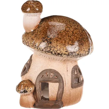 Houbový domeček - keramika, LED osvětlení, hnědý