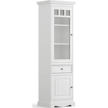 Knihovna Belluno Elegante bílá úzká vitrína z masivu s bílou deskou levá