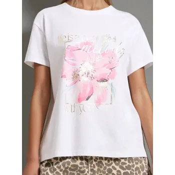 Sinsay - Bavlněné tričko s metalickým potiskem - bílá - 370FK-00X - 370FK-00X-L