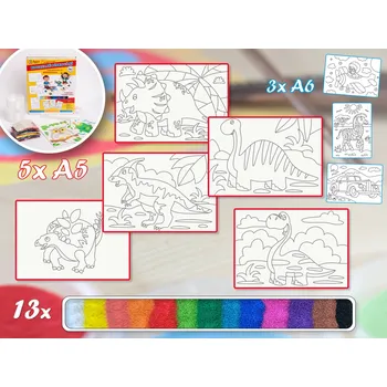 kreativní sada Radost v písku Sada střední DINOSAUŘI - Barevné pískování obrázků