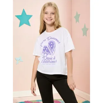Dívčí oblečení Sinsay - Bavlněné oversize tričko s potiskem - bílá - 976ET-00X - 976ET-00X-164
