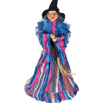 Zahradní dekorace Ježibaba s koštětem 80cm (Halloweenská dekorace striga na baterky)