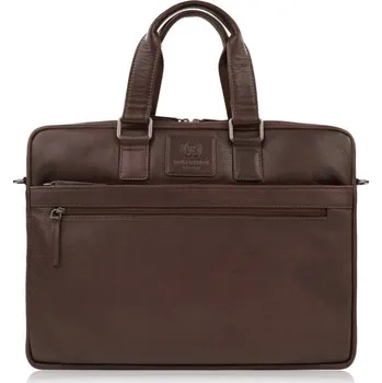 Paolo Peruzzi Kožená taška přes rameno a do ruky na notebook Paolo Peruzzi; hnědá