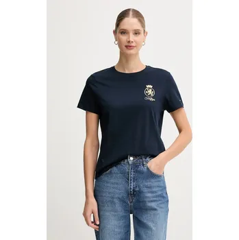 Dámské tričko Bavlněné tričko Tommy Hilfiger dámské, tmavomodrá barva, WW0WW46153 59X, vel. M