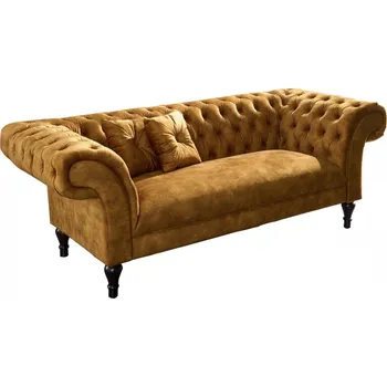 Pohovka Pohovka Paris Chesterfield 225cm tmavě žlutá samet