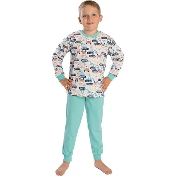 Chlapecké pyžamo Bettymode Dětské pyžamo AUTA A STROJE PASTELOVÁ dlouhý rukáv, 104
