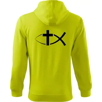 Pánská mikina Ježíšova ryba - Mikina s kapucí na zip trendy zipper - 3XL ( Limetková )