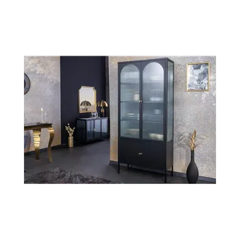 Knihovna Vitrína PARIS 180 CM černá vroubkované sklo