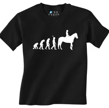 Chlapecké tričko Dětské tričko Evoluce jezdce na koni (Od 3 do 13 let) (Velikost: 12-13, Barva: Černá)