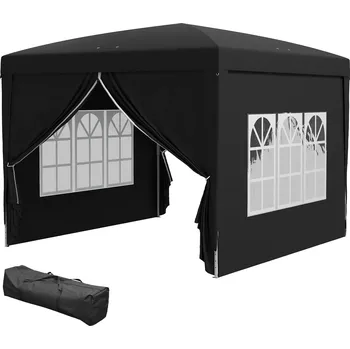 Zahradní altán Outsunny altán 3 x 3 m se 4 bočními stěnami, okno, stan s UV ochranou, zahradní stan včetně přenosné tašky, ocel, černý
