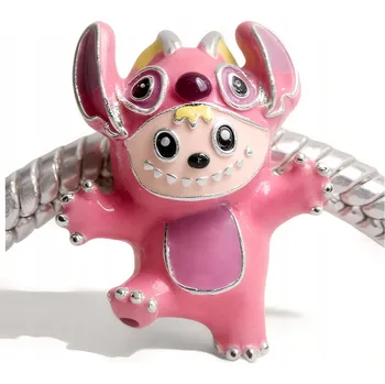 Přívěsek Charms „Labubu Stitch“ – Stříbro 925 Růžový přívěsek beads