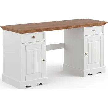 Psací stůl Belluno Elegante bílý psací stůl z masivu s dubovou deskou