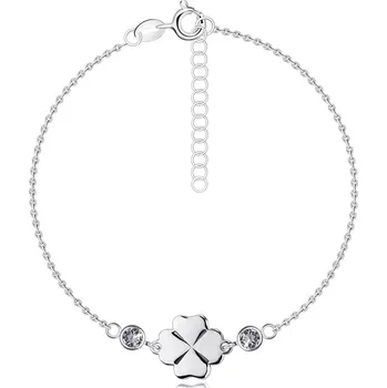 Náramek Náramek ze stříbra 925 - čtyřlístek, dva kulaté průhledné zirkony