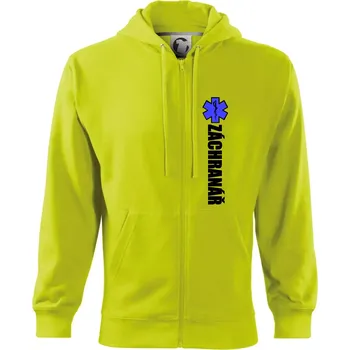 Pánská mikina Záchranář - hvězda - Mikina s kapucí na zip trendy zipper - M ( Limetková )