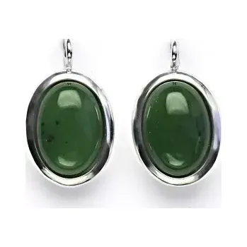 Náušnice Stříbrné náušnice, přírodní kámen nefrit - NK 1454 (nefrit 14x10 mm)