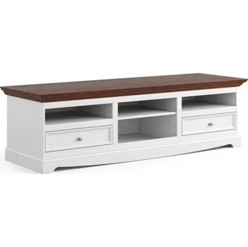 Televizní stolek Belluno Elegante velký bílý televizní stolek z masivu s ořechovou deskou