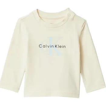 Pánské tričko Kojenecké tričko s dlouhým rukávem Calvin Klein Jeans béžová barva, s potiskem, IN0IN00335 IN0IN00335.9BYA 12X, vel. 62