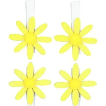 Set školních potřeb Kolíčky 5cm s kytičkou - žlutá s glitry 4ks