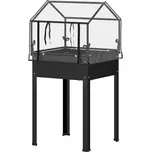 Vyvýšený záhon Outsunny se střechou skleníku, vyvýšený truhlík na rostliny s drenážními otvory, 60 x 60 x 120 cm, černý