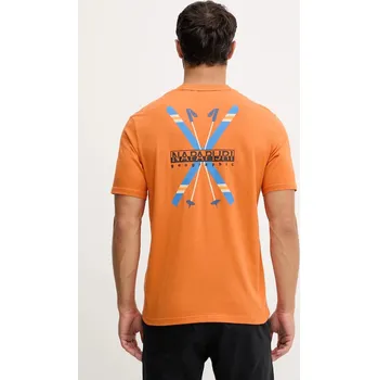 Pánské tričko Bavlněné tričko Napapijri S-Fiemme pánské, oranžová barva, s potiskem, NP0A88T5A681 22X, vel. XXL