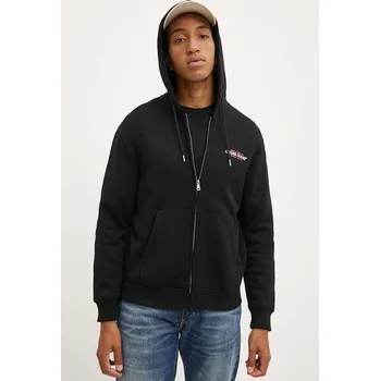 Pánská mikina Mikina Guess Jeans pánská, černá barva, s kapucí, s potiskem, M4YQ27 K9V31 M4YQ27.K9V31 99X, vel. L