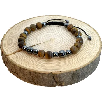 Náramek WUX Zmatnělé tigří oko s hematitem VELIKOST NÁRAMKU: Dámská...16cm, BARVA PROVÁZKU: Zelená