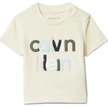 Chlapecké tričko Dětské bavlněné tričko Calvin Klein Jeans béžová barva, s potiskem, IN0IN00332 IN0IN00332.9BYA 12X, vel. 104