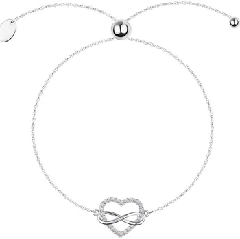 Náramek Stříbrný náramek 925 - srdce se zirkony, symbol nekonečna