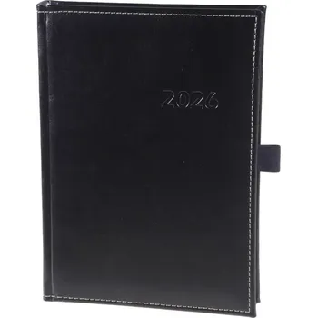 Diář Diář denní A5 Erba - koženka černá / béžově obšitá