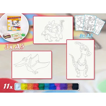 kreativní sada Radost v písku Základní sada DINOSAUŘI - Barevné pískování obrázků Varianta: A5