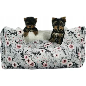 Pelíšek pro psa Pelíšek se vstupem (Šedé kytičky) hnědý, 70x50, Mašlička