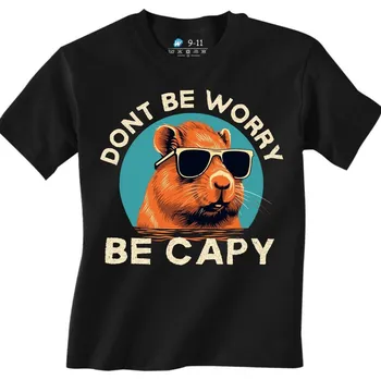 Chlapecké tričko Dětské tričko Cool Kapybara Don't Worry Be Capy (Velikost: 7-8, Barva: Černá)